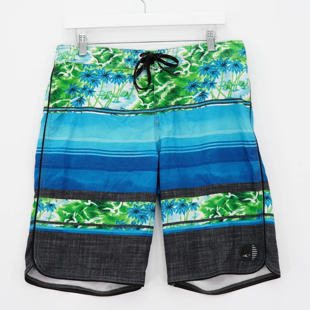 O'neil Blue Green Men's Tropical Swim Trunks 33 / 10 Tagged 32 Drawstring